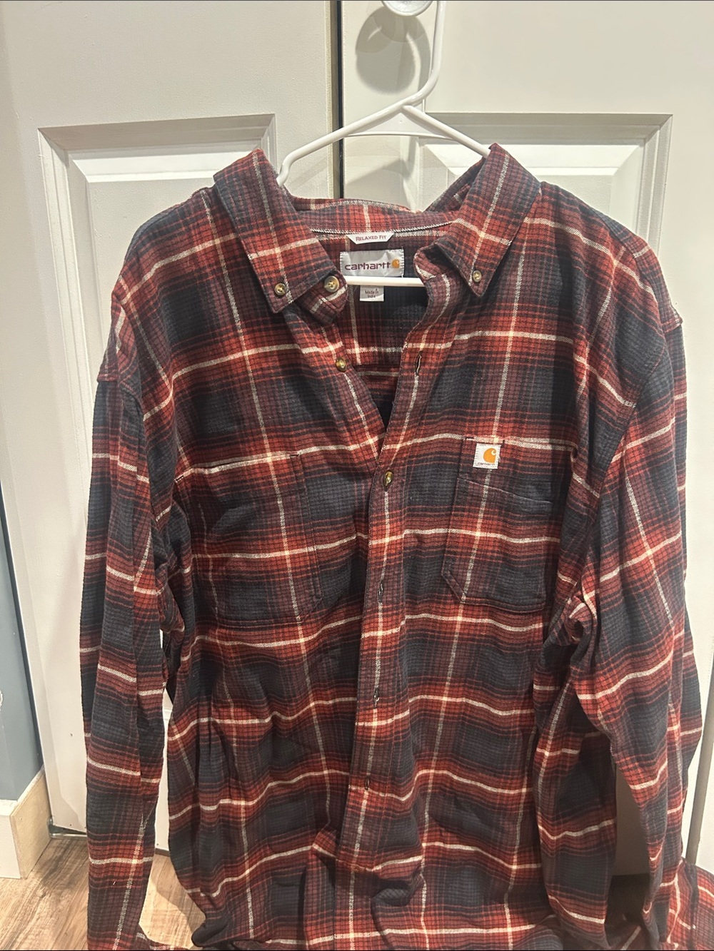 Carhartt Red and Black Plaid Button-Down Work Shirt